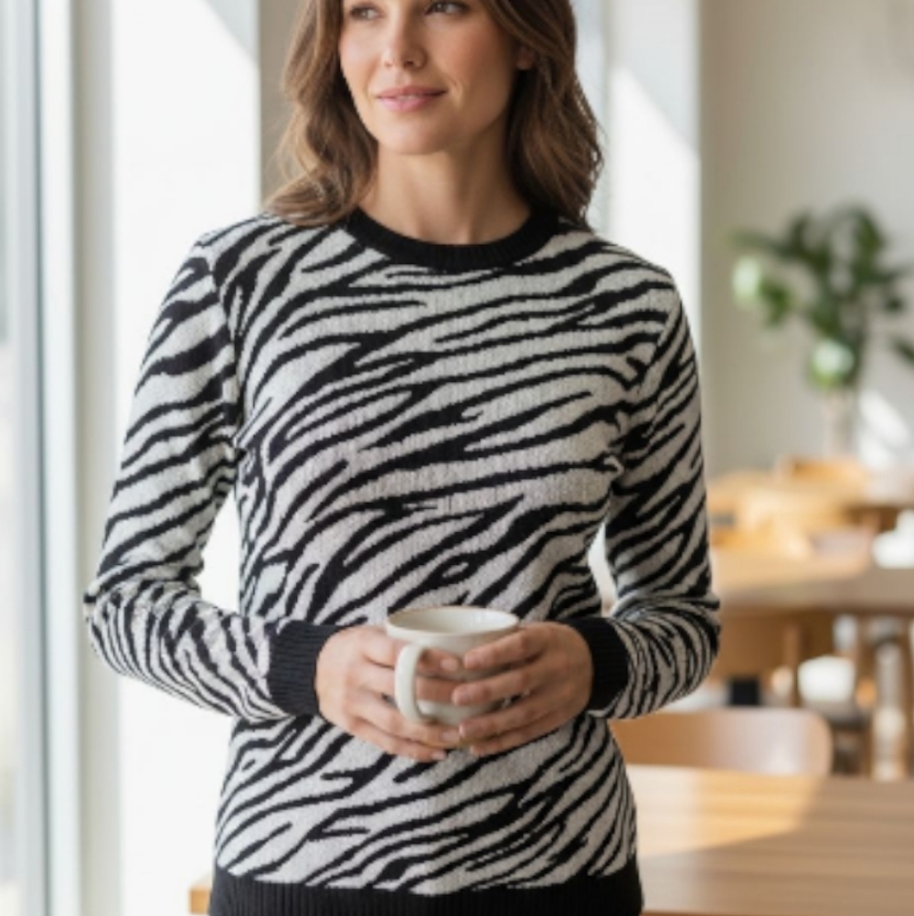 🦜 2/10 Belford For Neiman Marcys Silk Black and White Zebra Long Sleeve Top. M.